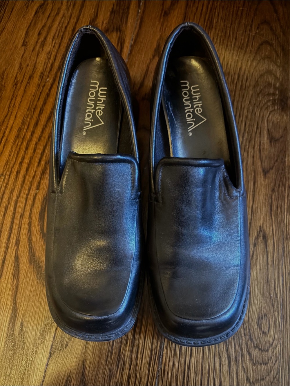 White Mountain Black Leather Women’s Platform Loafers